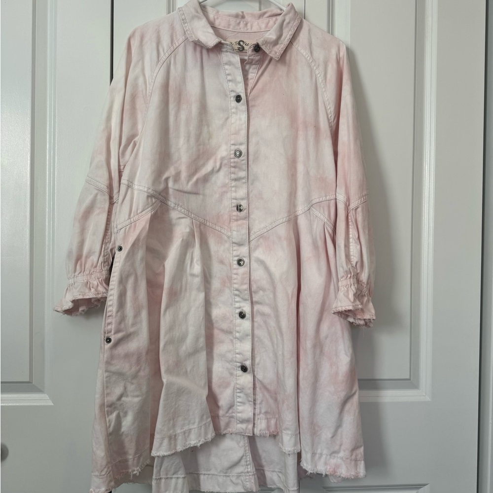 We the Free Hannah Light Pink Button-Front Shirt Dress